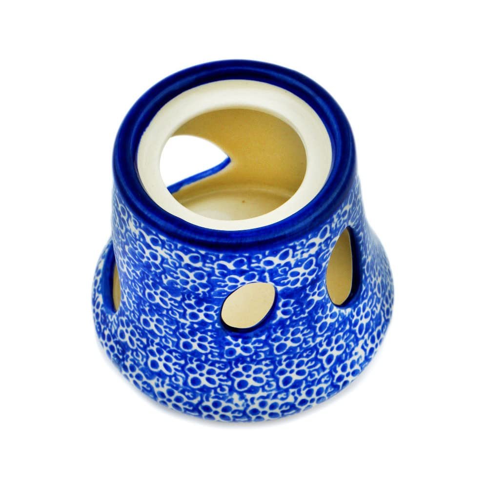 Polmedia Polish Pottery Heater - Wild Blue Pattern Handmade in Boleslawiec Poland + Certificate of Authenticity