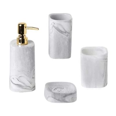 Ryakos Bathroom Accessories Sets Soap Dispenser Bottle 4-Set Ceramic Soap Dispenser Marbling Minimalist Bathroom Amenities Kit for Home Decor Soap Dispenser Set (Color : Gris, Size : 4-Set B)