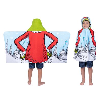 Grinch by Dr. Seuss Holiday Kids Bath/Pool/Beach Soft Cotton Terry Hooded Towel Wrap, 24 in x 50 in,(Official Dr. Seuss Product) by Franco