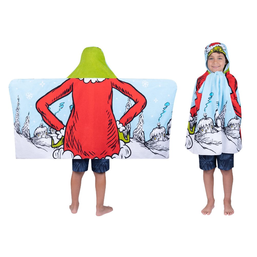 Grinch by Dr. Seuss Holiday Kids Bath/Pool/Beach Soft Cotton Terry Hooded Towel Wrap, 24 in x 50 in,(Official Dr. Seuss Product) by Franco