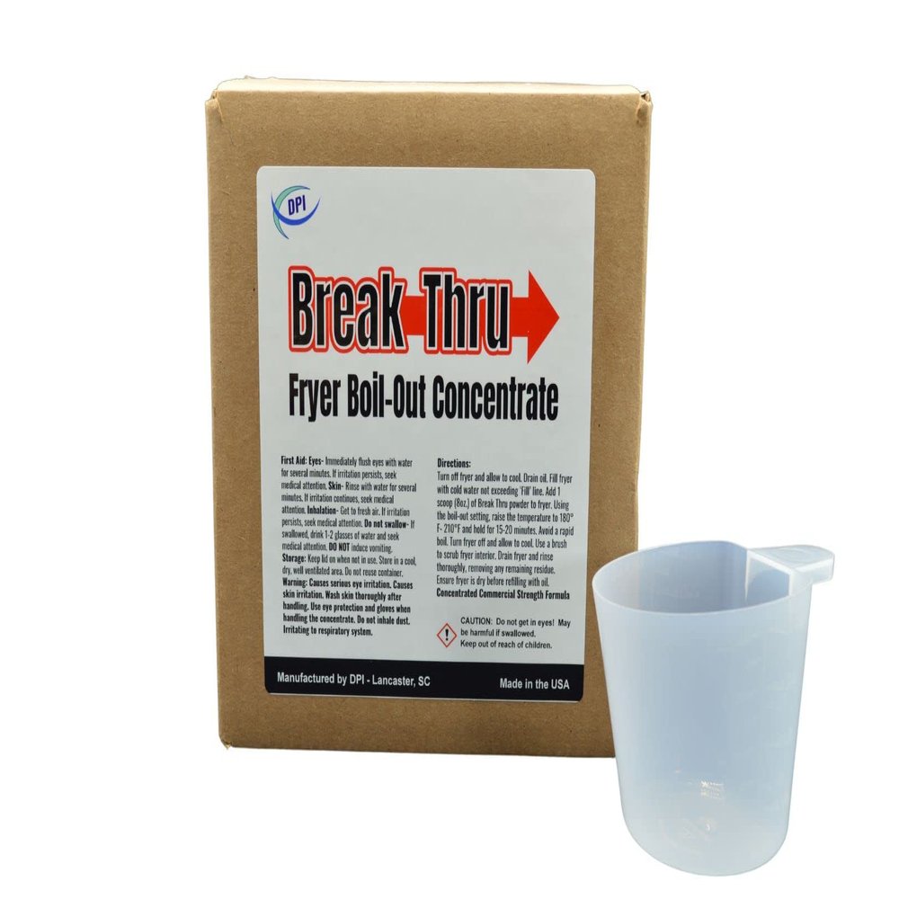DPI Break-Thru Fryer Boil Out Cleaner, Powder Concentrate for Deep Fryers, Removes Grease and Carbon Deposits, Easy Use Scope Included, 26 Cleaning Cycles Per Box.