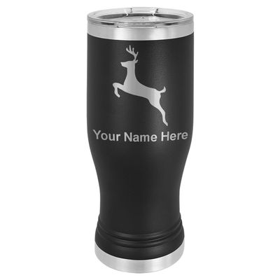 LaserGram 14oz Vacuum Insulated Pilsner Mug, Deer, Personalized Engraving Included (Black)