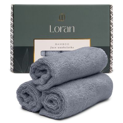 Loran Silver Grey Washcloths Set of 6 Soft Facial Cloths 10 x 10 100% Viscose Derived from Bamboo Spa-Like Feel Silky Face Cloth for Skin Cleansing