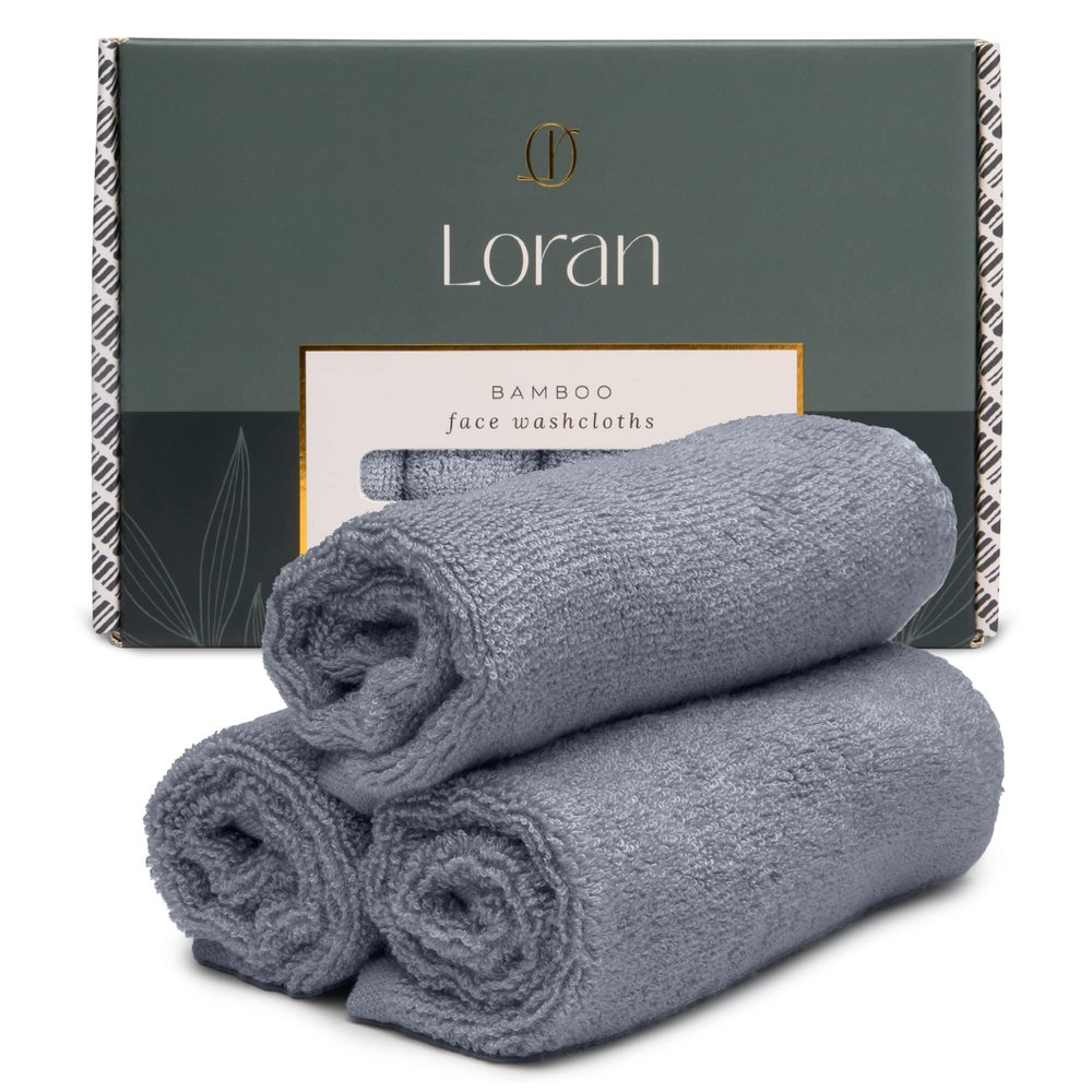 Loran Silver Grey Washcloths Set of 6 Soft Facial Cloths 10 x 10 100% Viscose Derived from Bamboo Spa-Like Feel Silky Face Cloth for Skin Cleansing