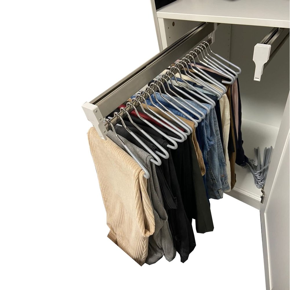 Heavy Duty Pull-Out Closet Valet Rod, Adjustable Wardrobe Clothing Rail Top Mount Wardrobe Hanger Rack for Pants Clothes Steel (Size : 547mm/21.5inch)