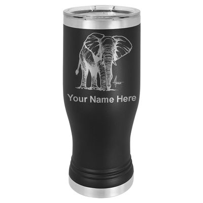 LaserGram 14oz Vacuum Insulated Pilsner Mug, African Elephant, Personalized Engraving Included (Black)