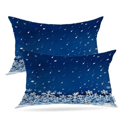 Batmerry Christmas Snowflake Throw Pillow Covers,Blue Space Winter Holiday Sparkle Decorative Pillow Covers Digital Printing Blended Fabric for Couch Sofa Bed Invisible Zipper 12X20 in