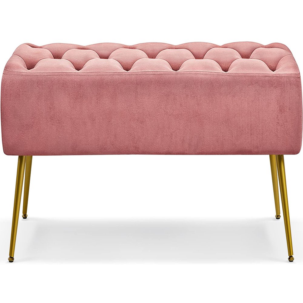 Topeakmart Velvet Footstool Bench Upholstered Ottoman Footrest Stool Button Tufted Ottoman Stool Couch Pink