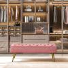 Topeakmart Velvet Footstool Bench Upholstered Ottoman Footrest Stool Button Tufted Ottoman Stool Couch Pink view 2