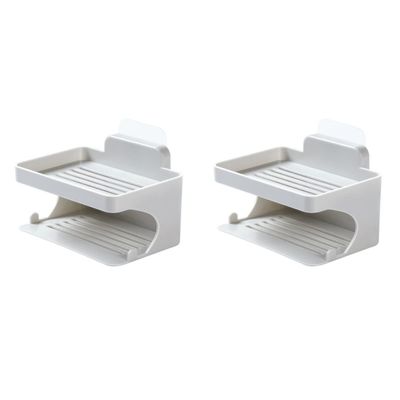 Zerodeko 2pcs Double Layer Soap Drainer Box Non-Trace Viscose Soap Holder for Bathroom Kitchen Grey Strong Adhesive Easy to Install Fast Water Filtration Hooks for Bath Accessories