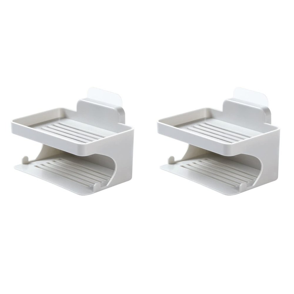 Zerodeko 2pcs Double Layer Soap Drainer Box Non-Trace Viscose Soap Holder for Bathroom Kitchen Grey Strong Adhesive Easy to Install Fast Water Filtration Hooks for Bath Accessories