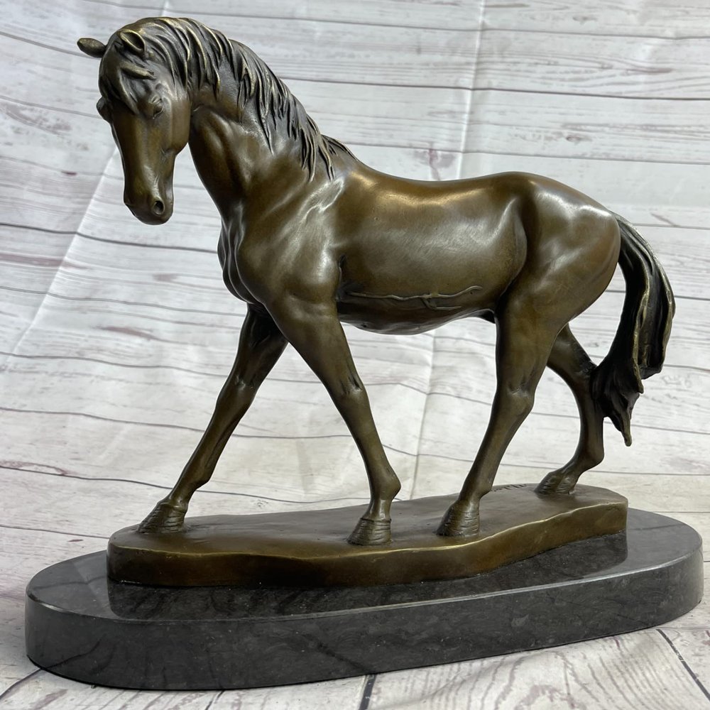 EUROPEAN BRONZE Handcrafted Bronze Sculpture Sale Base Marble Horse Arabian Lost Wax Art Handmade Gift Home Bronze Statue