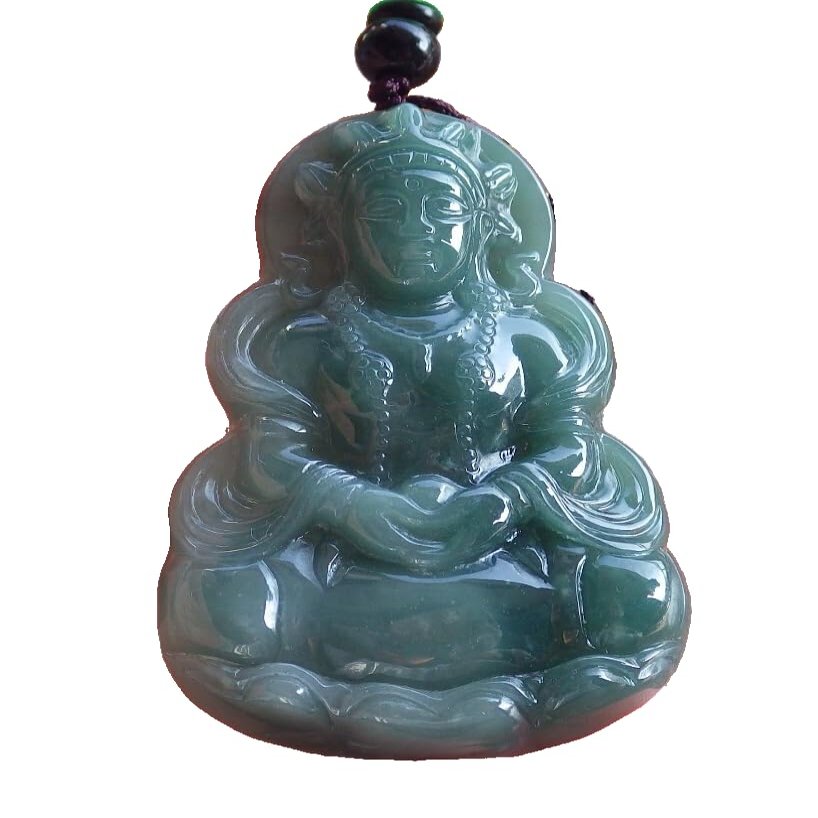 gojade Certified Green Burma 100% Natural A Jade Jadeite Pendant Guanyin Kwan Yin Lotus Flower Necklace 548737 GS