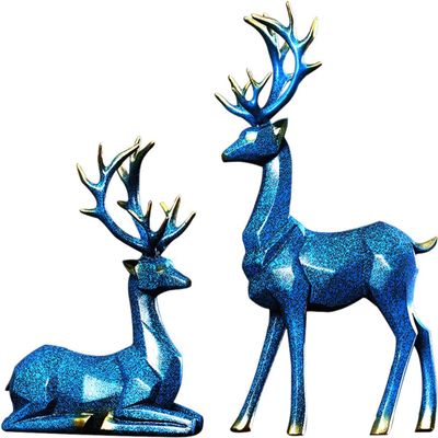 1 Pair Resin Sitting Standing Deer Statues Nordic Style Elk Figurine Deer Sculpture for Christmas Home Office Tabletop Decoration - Blue