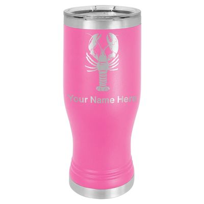 LaserGram 14oz Vacuum Insulated Pilsner Mug, Lobster, Personalized Engraving Included (Pink)