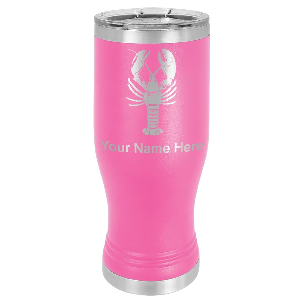 LaserGram 14oz Vacuum Insulated Pilsner Mug, Lobster, Personalized Engraving Included (Pink)