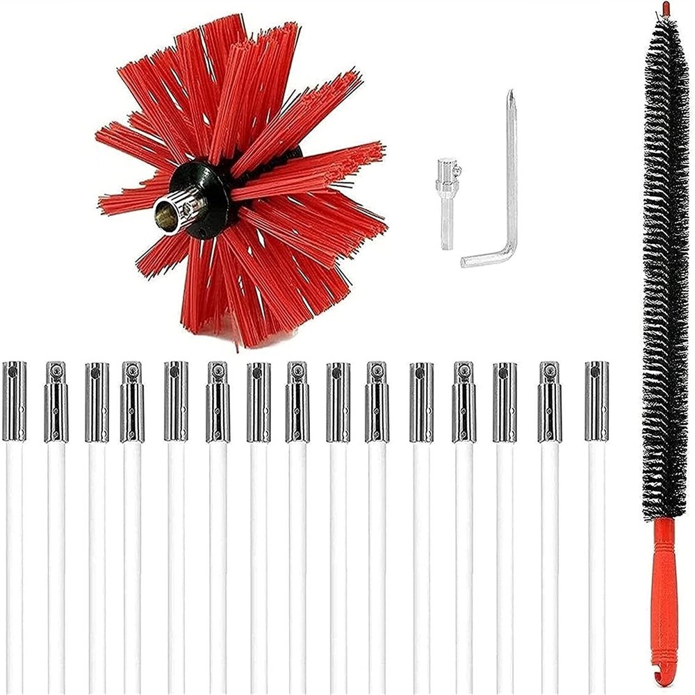 LANGFENG Chimney Sweep kit Chimney Brushes and Sticks, Chimney Sweep Brush, Chimney Cleaning Sweeping Set, 6/9/12/15/18 Sticks + 1 Brush Head + 1 Chuck Adapter + 1 Small Wrench