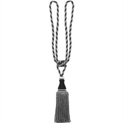 1Piece Hanging Ball Curtain Tieback Braided Tassels Window Drape Holdback Buckle Barley Ball Binding Rope Curtains Holder Tie,Black,2Pcs