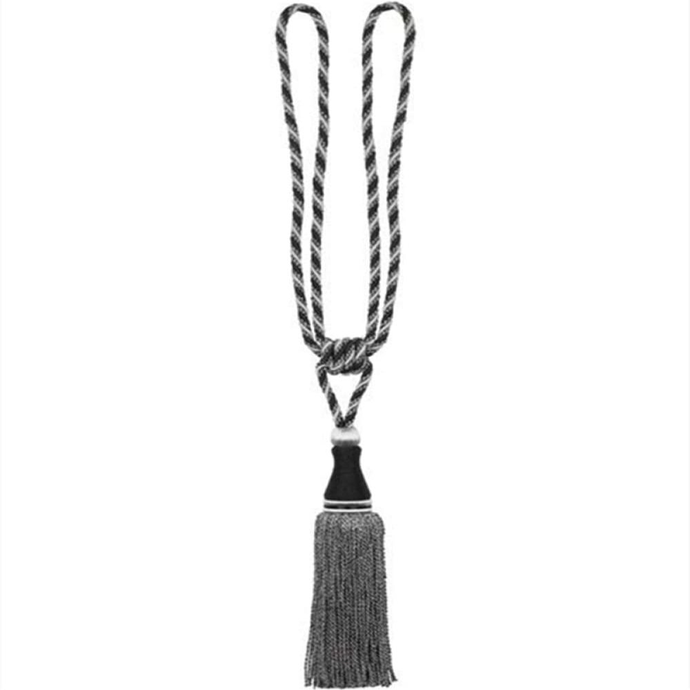 1Piece Hanging Ball Curtain Tieback Braided Tassels Window Drape Holdback Buckle Barley Ball Binding Rope Curtains Holder Tie,Black,2Pcs