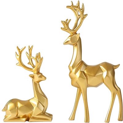1 Pair Resin Sitting Standing Deer Statues Nordic Style Elk Figurine Deer Sculpture for Christmas Home Office Tabletop Decoration - Golden