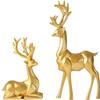 1 Pair Resin Sitting Standing Deer Statues Nordic Style Elk Figurine Deer Sculpture for Christmas Home Office Tabletop Decoration - Golden view 1
