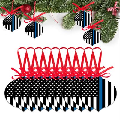 10 Pieces Christmas Ornaments 3 x 3.7 Inch, Blue White American Police Flag Acrylic Hanging Pendant, Honoring Law Enforcement Officers Xmas Decorations for Christmas Tree Home Party