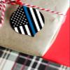 10 Pieces Christmas Ornaments 3 x 3.7 Inch, Blue White American Police Flag Acrylic Hanging Pendant, Honoring Law Enforcement Officers Xmas Decorations for Christmas Tree Home Party view 4
