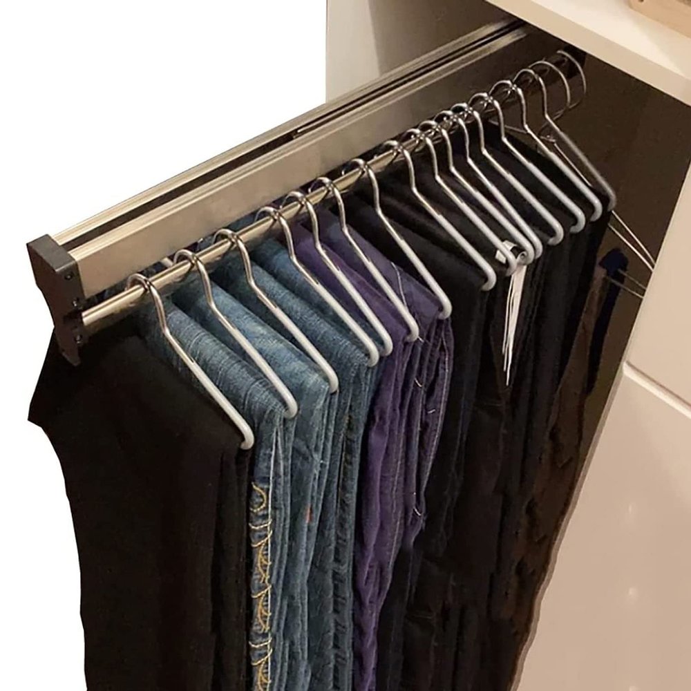 Closet Clothes Hanger Rail, Top Mount Pull Out Clothes Hanger Rod Adjustable Wardrobe Clothing Rail Hanger Rack Bar for Pants Clothes Tainless Steel (Size : 800mm/31.57INCH)