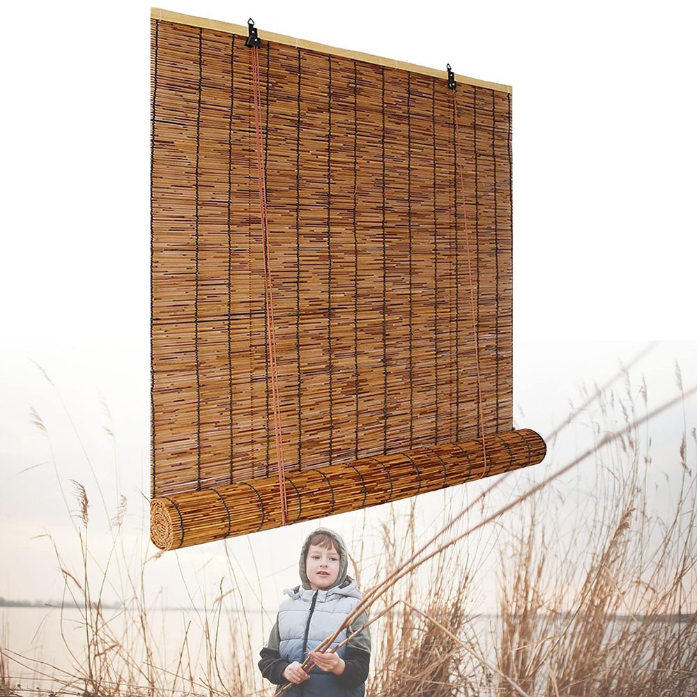 Bamboo Roll-Up Shades for Patio & Indoor/Outdoor Privacy - 43x59in (WxH) Brown Reed Blinds