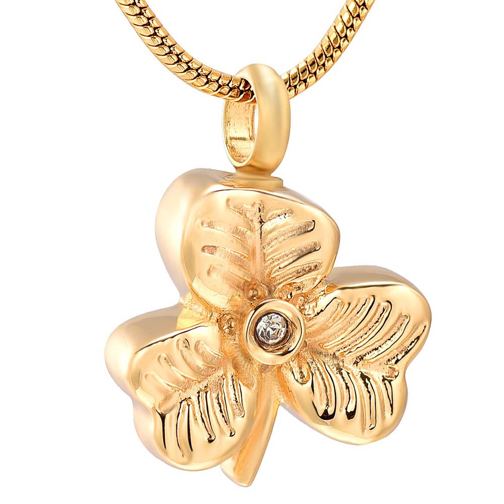 SHEIL Hold Clear Zircon Lucky Clover Stainless Steel Cremation Urn Necklace for Ashes for Women Men Keepsake Memorial Jewelry