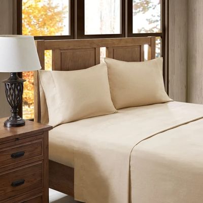 Cozy & Cute 100% Sturdy Cotton Weave Flannel Sheet Set | Solid Color Artful Print in Soft & Subtle Hues | Durable All Season Extra Deep Pocket Aesthetic Bedding | 4 Piece King Size Pretty Brown Shade