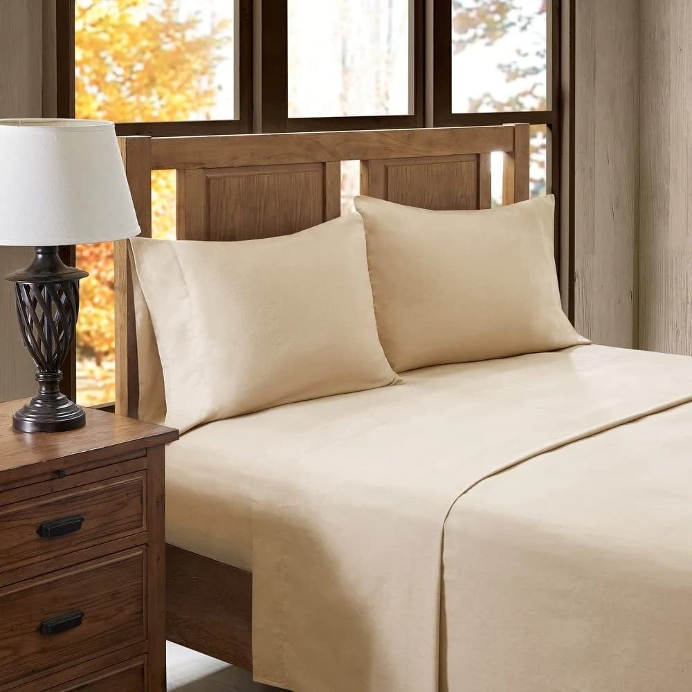 Cozy & Cute 100% Sturdy Cotton Weave Flannel Sheet Set | Solid Color Artful Print in Soft & Subtle Hues | Durable All Season Extra Deep Pocket Aesthetic Bedding | 4 Piece King Size Pretty Brown Shade