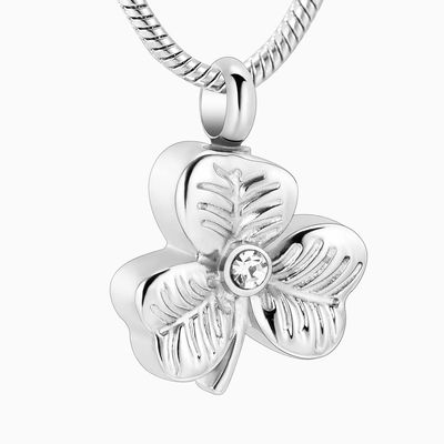 SHEIL Hold Clear Zircon Lucky Clover Stainless Steel Cremation Urn Necklace for Ashes for Women Men Keepsake Memorial Jewelry