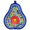 Polmedia Polish Pottery Pear Shaped Bowl 7-inch UNIKAT - Red Hibiscus Pattern Handmade in Boleslawiec Poland + Certificate of Authenticity view 2