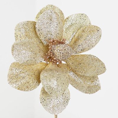 Factory Direct Craft Artificial Gold Glittered Magnolia Stem for Christmas Displays and Early Spring Flower Arrangements