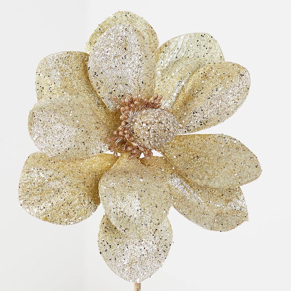 Factory Direct Craft Artificial Gold Glittered Magnolia Stem for Christmas Displays and Early Spring Flower Arrangements