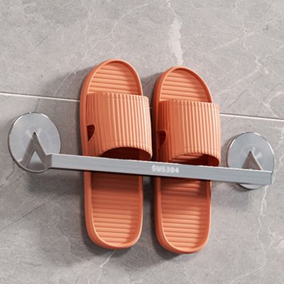 Bathroom Slippers Rack, Multi-Purpose Towel Holder Storage Organizer, Wall Mounted Door Shoe Hangers, Hanging Shoe Stand, Can Store 1-4 Pairs (Color : Silver, Size : 48 * 4cm)