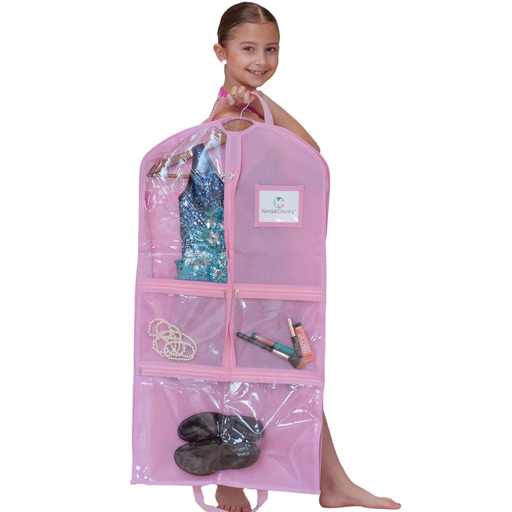 Waterproof Hanging Garment Bag 35 inch Clothes Bag with Gusset, 5 Pockets & Side Zip for Dance Costumes, Theatre, Beauty Pageants & More. Best for younger performers with small costume pieces.