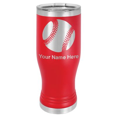 LaserGram 14oz Vacuum Insulated Pilsner Mug, Baseball Ball, Personalized Engraving Included (Red)