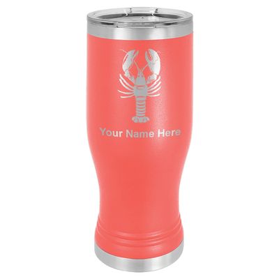 LaserGram 14oz Vacuum Insulated Pilsner Mug, Lobster, Personalized Engraving Included (Coral)