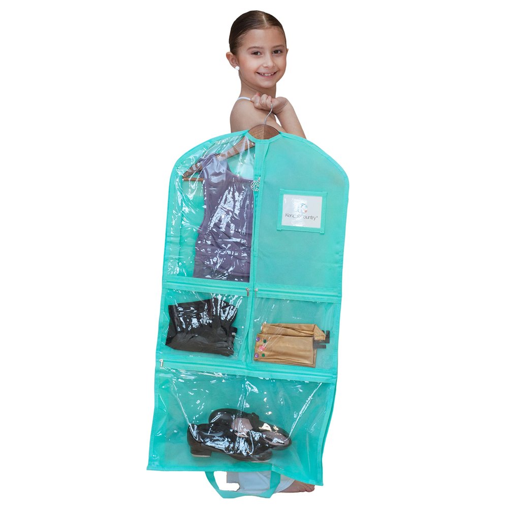 Premium Waterproof Dance Garment Bag,35 inch Clothes Bag with Gusset, 5 Pockets & Side Zip for Dance Costumes, Beauty Pageants, Cheer & More. Best for younger performers with small costume pieces.