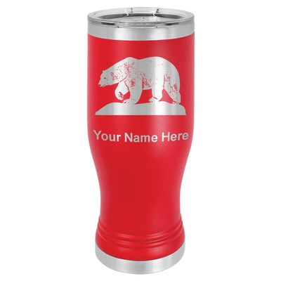 LaserGram 14oz Vacuum Insulated Pilsner Mug, Polar Bear, Personalized Engraving Included (Red)