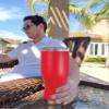 LaserGram 14oz Vacuum Insulated Pilsner Mug, Polar Bear, Personalized Engraving Included (Red) view 3
