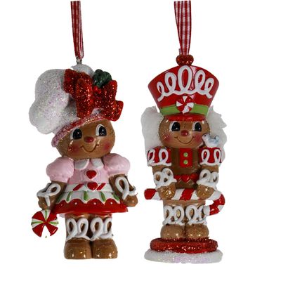 Kurt S. Adler Gingerbread Boy and Girl Baker Nutcrackers Christmas Holiday Ornaments Set of 2