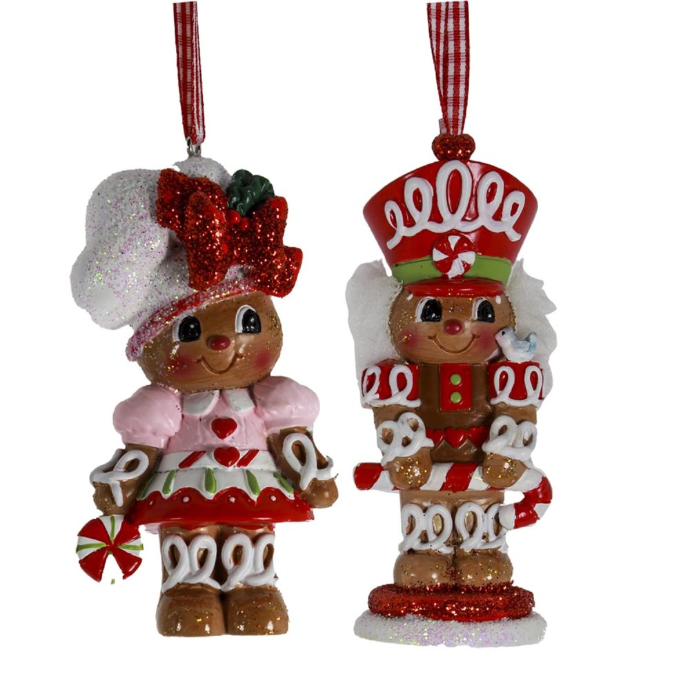 Kurt S. Adler Gingerbread Boy and Girl Baker Nutcrackers Christmas Holiday Ornaments Set of 2