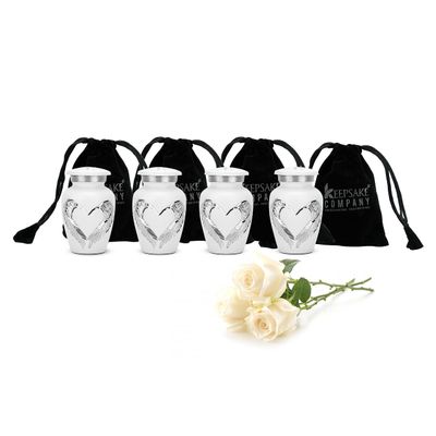 Keepsake COMPANY's White Small Urns for Human Ashes - Angel Wings Mini Urns - Cremation Keepsakes urns for Ashes  Urn -ERN - Tiny Urns for Men - (Set of 4 Miniature Urn)