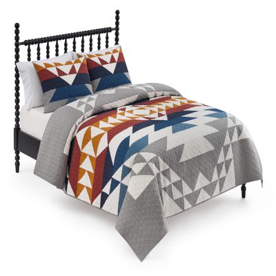 Pendleton Explorer Full/Queen Quilt Bedding Set with 2 Shams Premium Cotton Lightweight Quilted Bedspread Coverlet for Bed Rustic Home Decor Machine Washable, 90-inch x 92-inch, Blue Grey Multicolor