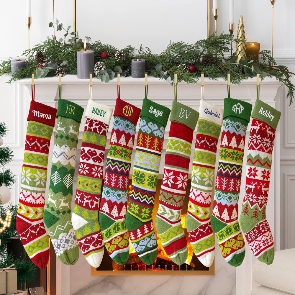 TEEAMORE Custom Christmas Stocking Personalized Christmas Stocking with Name Custom Name Hanging Stockings Set of 4