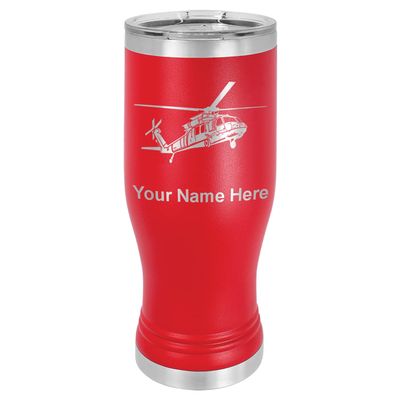 LaserGram 14oz Vacuum Insulated Pilsner Mug, Military Helicopter 1, Personalized Engraving Included (Red)