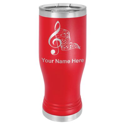 LaserGram 14oz Vacuum Insulated Pilsner Mug, Musical Notes, Personalized Engraving Included (Red)